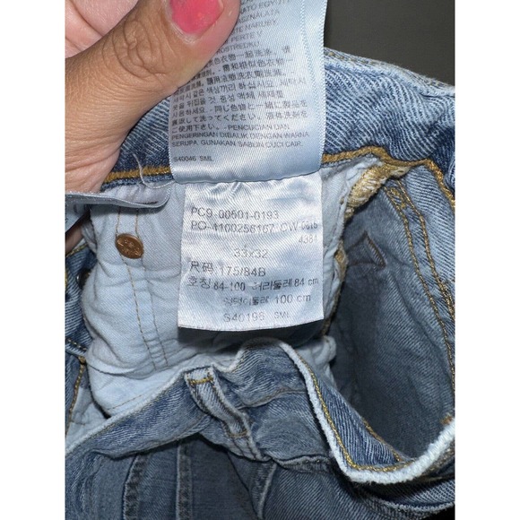 Levi's 501 Men Jeans 33x32 Denim Straight Button Fly Distressed Light Wash - Picture 9 of 9